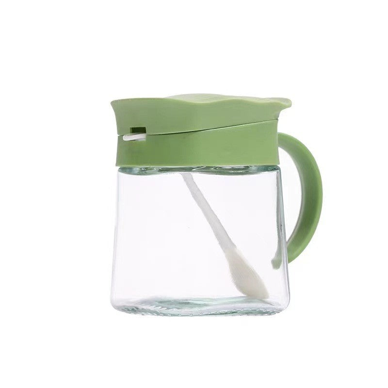 Recipient Condimente, Flippy, din Stilca, 180 ml, cu Maner si Lingurita, 11.3 x 8.2 cm, Capac Ondulat, Verde