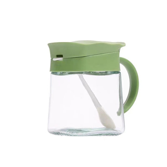 Recipient Condimente, Flippy, din Stilca, 180 ml, cu Maner si Lingurita, 11.3 x 8.2 cm, Capac Ondulat, Verde