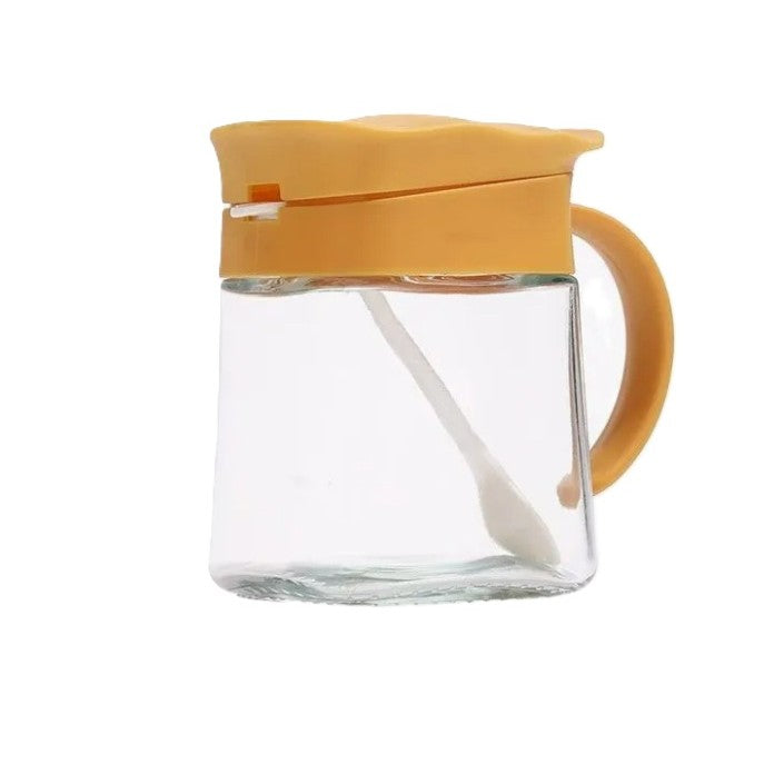 Recipient Condimente, Flippy, din Stilca, 180 ml, cu Maner si Lingurita, 11.3 x 8.2 cm, Capac Ondulat, Galben