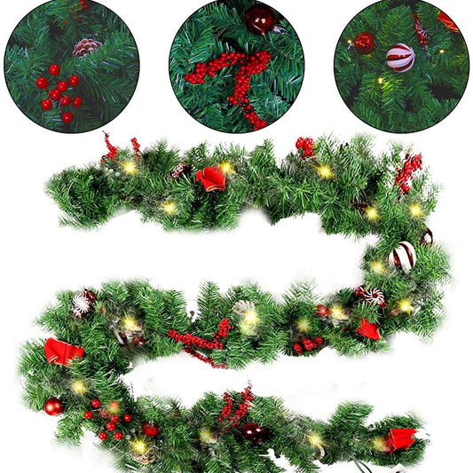 Ghirlanda de Craciun, Flippy, din Brad Artificial cu Decoratiuni, cu Baterii, 50 LED-uri, 270 cm, Verde