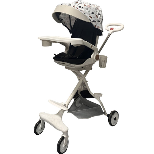 Carucior Sport Flippy 3in1, 6-36 Luni, Reversibil, Pliabil, Tavita pentru Masa, Pozitie de Somn, Centura de Siguranta, Roti 360, Suport Pahar, Copertina pentru Soare, 32x63x95cm, Bej Model Cosmos